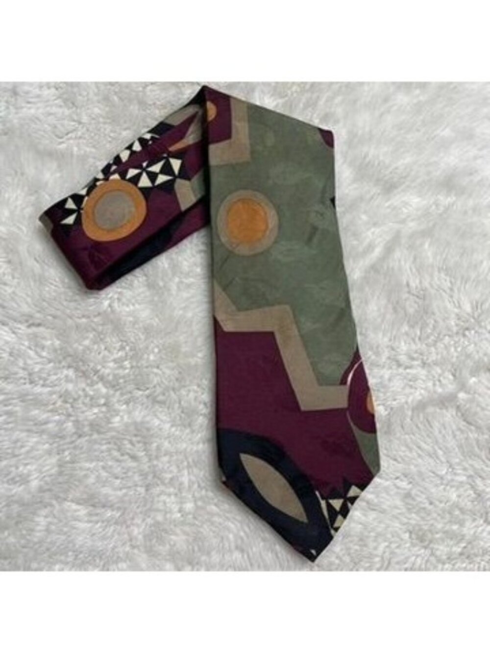 Vintage Bugatti Mens Silk Tie Abstract Geometric Mob Print Retro 90s Italian Sil